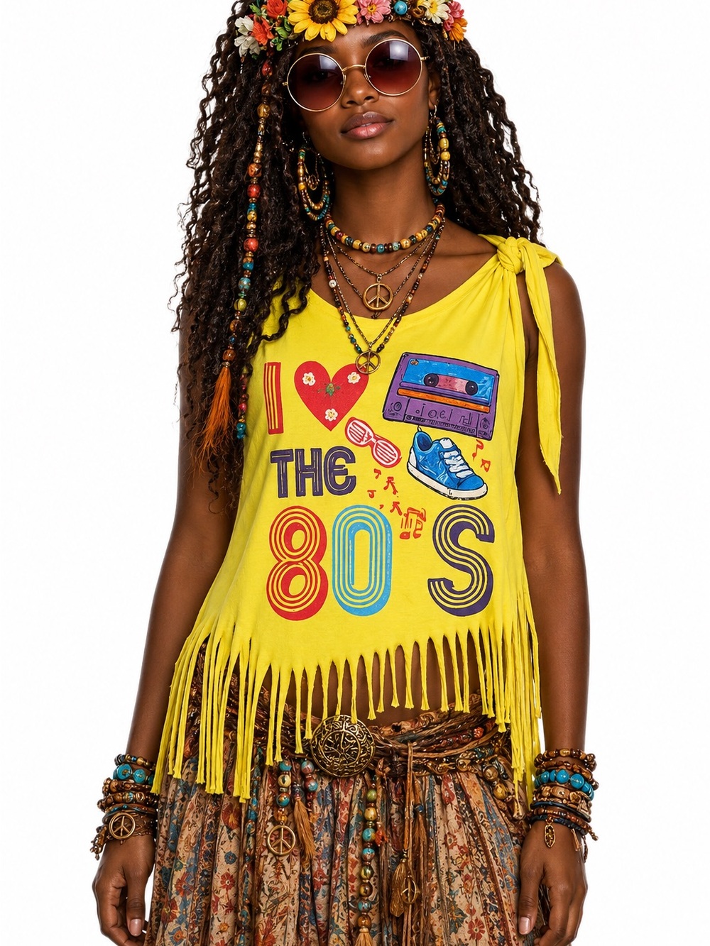 Graphic Fringe Cut-Up Tee - Bright Yellow "I ❤️ THE 80'S"